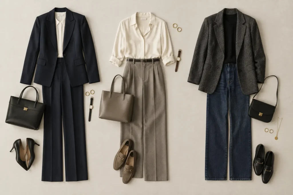 Drei Bewerbungsoutfits im Vergleich: formell, Business Casual und leger