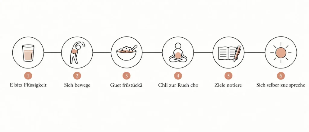 Sechs Bausteine einer gesunden Morgenroutine im Überblick